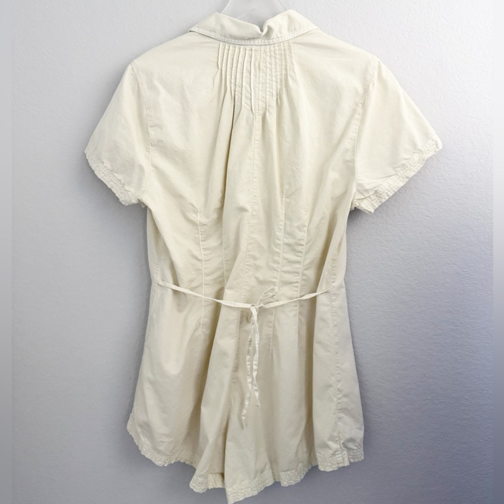 Free People Pleated Cream Romper Keep It Crisp Romper - Picture 4 of 9
